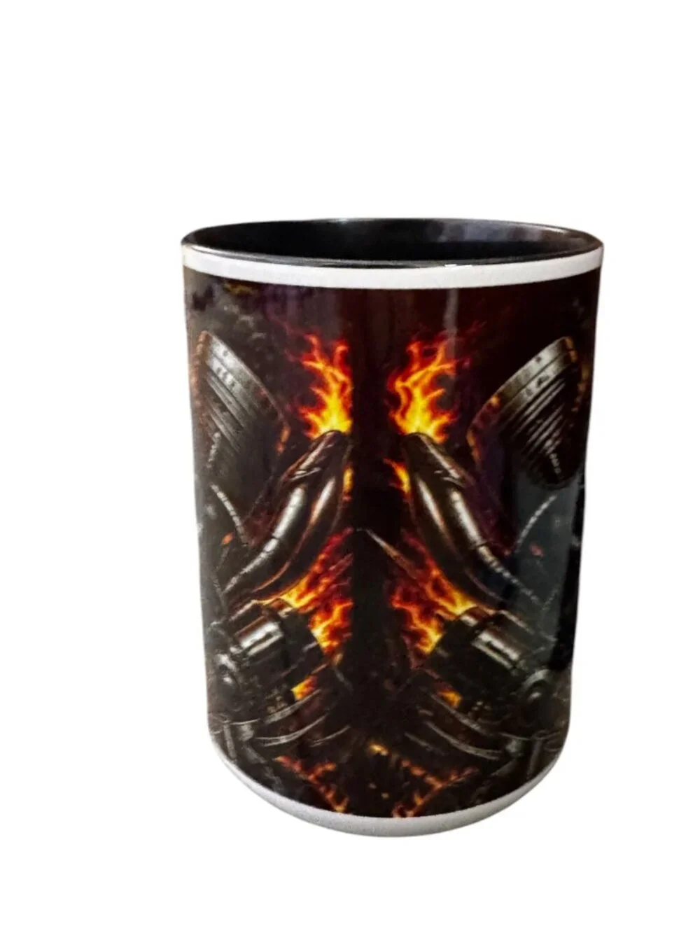 Flaming Skull Biker Ceramic Coffee Mug, 15 oz
